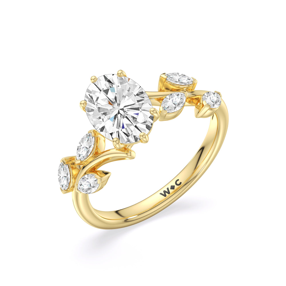 Oval Cut Slender Vine Six Prong Lab Grown Diamond Engagement Ring (E+ VVS+) with Lab Grown Diamond in 14KT Yellow Gold view 4
