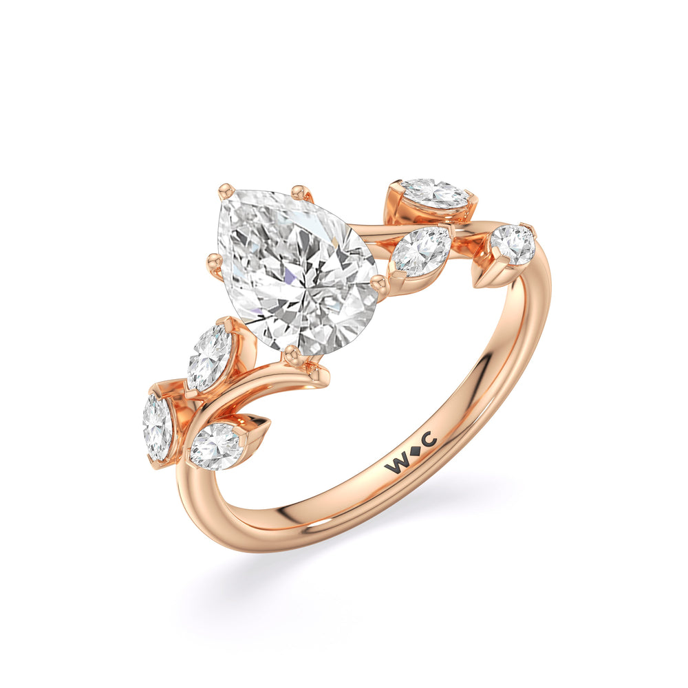 Pear Cut Slender Vine Six Prong Engagement Ring with Lab Grown Diamond in 14KT Rose Gold view 3
