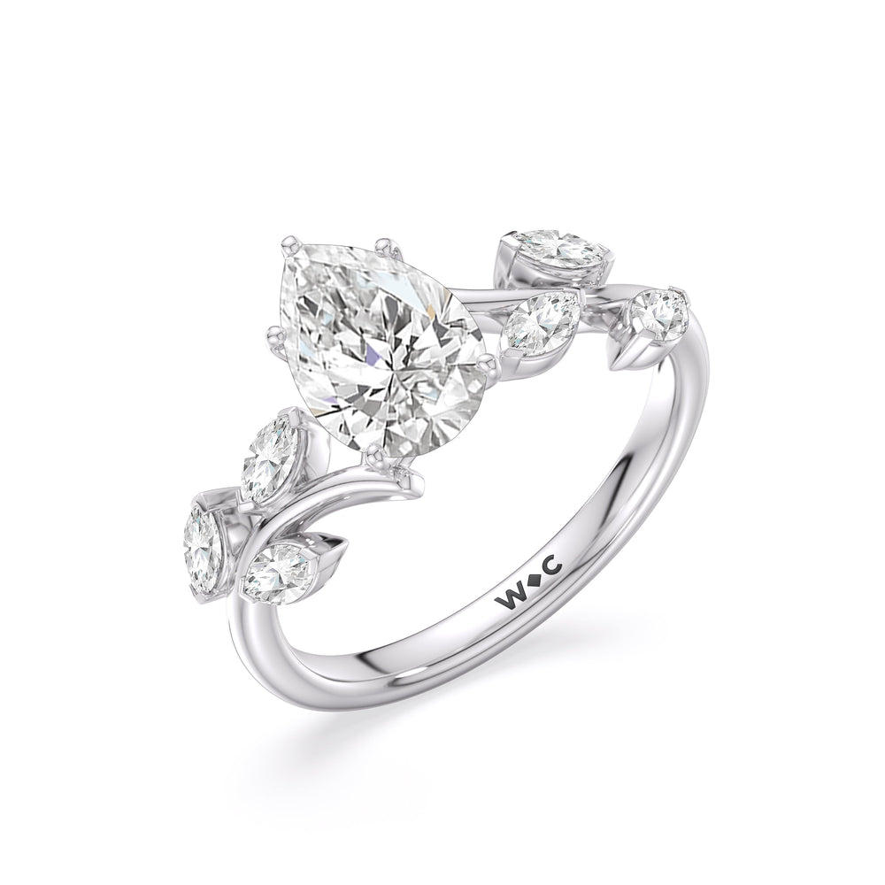 Pear Cut Slender Vine Six Prong Engagement Ring with Lab Grown Diamond in 14KT Platinum view 3
