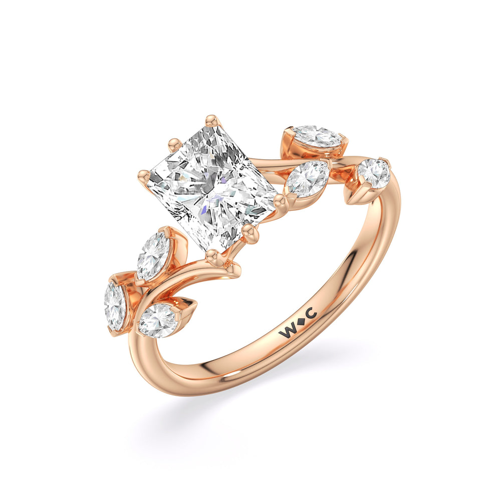 Radiant Cut Slender Vine Six Prong Lab Grown Diamond Engagement Ring (E+ VVS+) with Lab Grown Diamond in 14KT Rose Gold view 3
