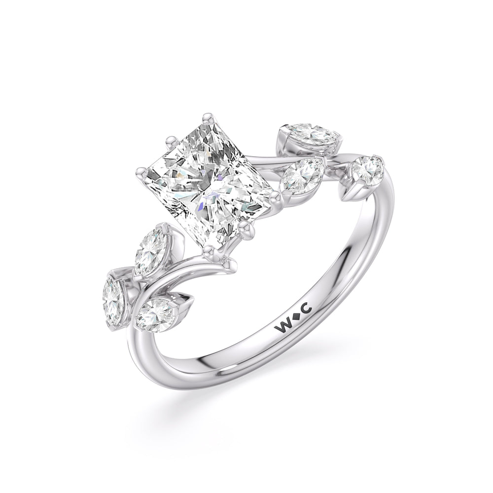 Radiant Cut Slender Vine Six Prong Lab Grown Diamond Engagement Ring (E+ VVS+) with Lab Grown Diamond in 14KT Platinum view 3
