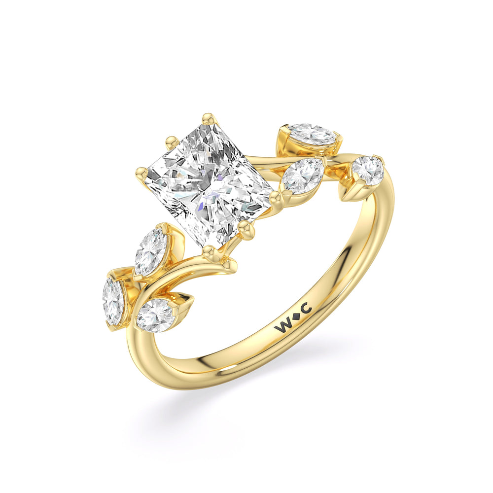 Radiant Cut Slender Vine Six Prong Engagement Ring with Lab Grown Diamond in 14KT Yellow Gold view 3
