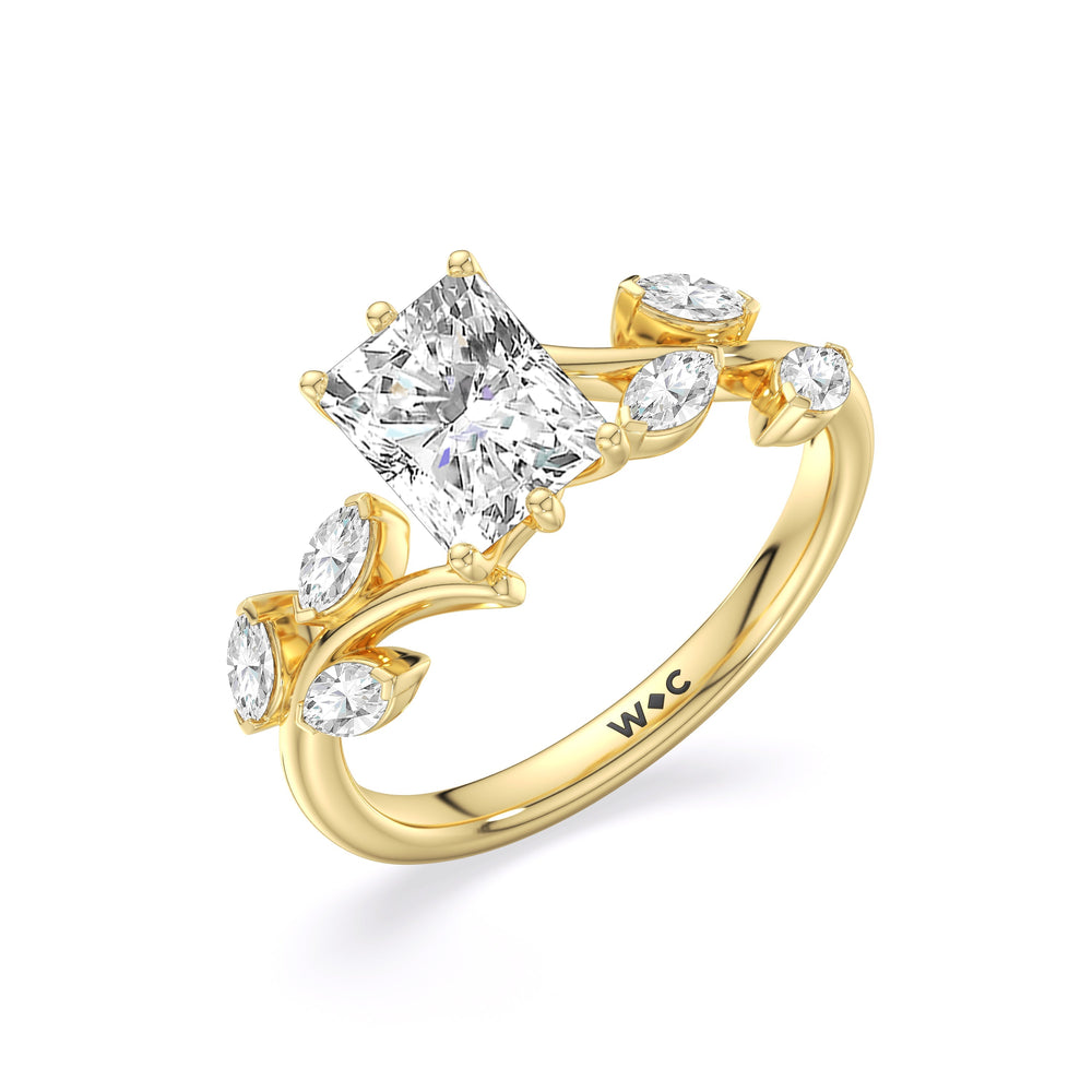 Radiant Cut Slender Vine Six Prong Lab Grown Diamond Engagement Ring (E+ VVS+) with Lab Grown Diamond in 14KT Yellow Gold view 3
