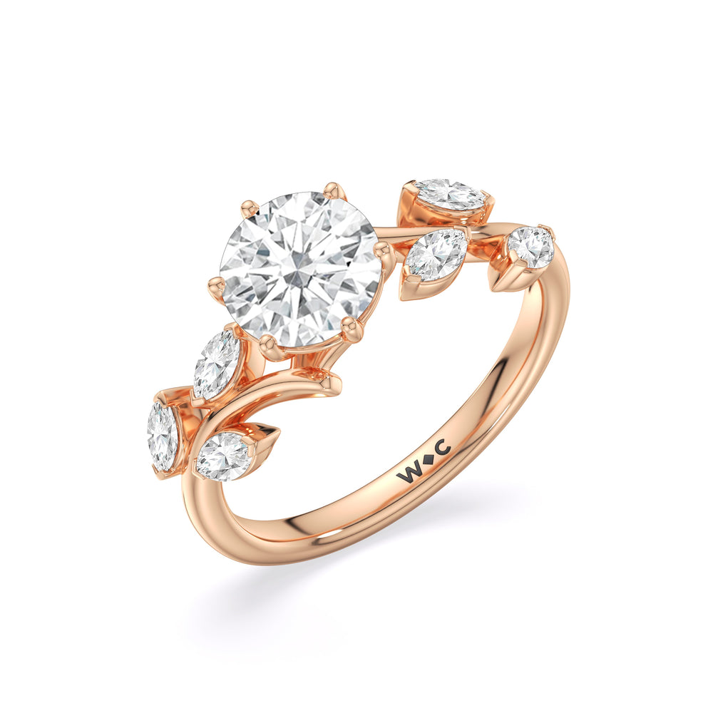 Round Cut Slender Vine Six Prong Lab Grown Diamond Engagement Ring (E+ VVS+) with Lab Grown Diamond in 14KT Rose Gold view 4

