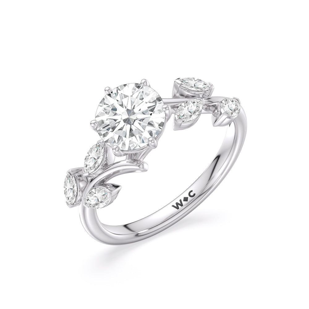 Round Cut Slender Vine Six Prong Lab Grown Diamond Engagement Ring (E+ VVS+) with Lab Grown Diamond in 14KT Platinum view 4
