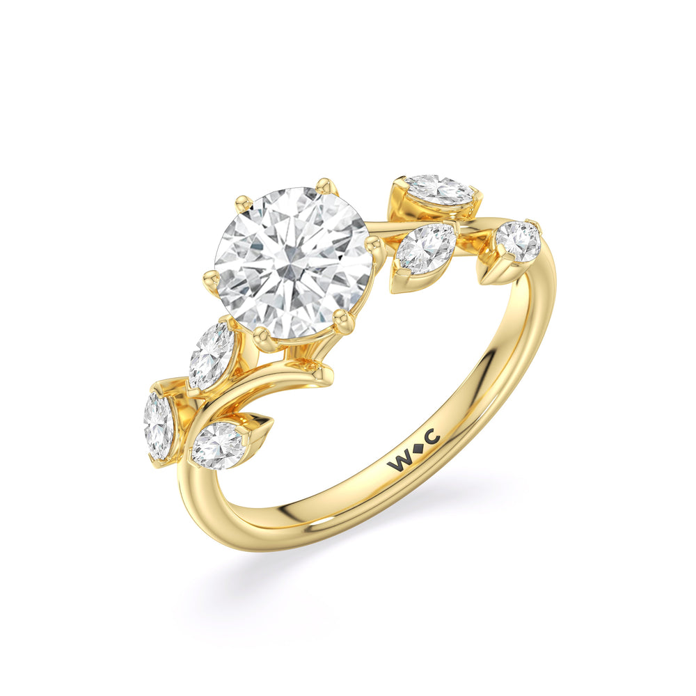 Round Cut Slender Vine Six Prong Lab Grown Diamond Engagement Ring (E+ VVS+) with Lab Grown Diamond in 14KT Yellow Gold view 4
