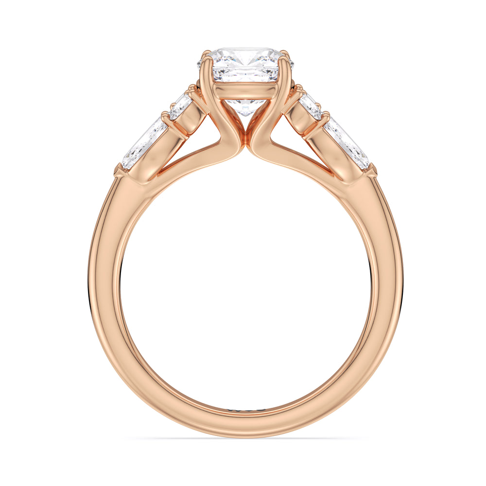 Trio Cluster Engagement Ring with Cushion Cut Diamond in 14KT Rose Gold view 3
