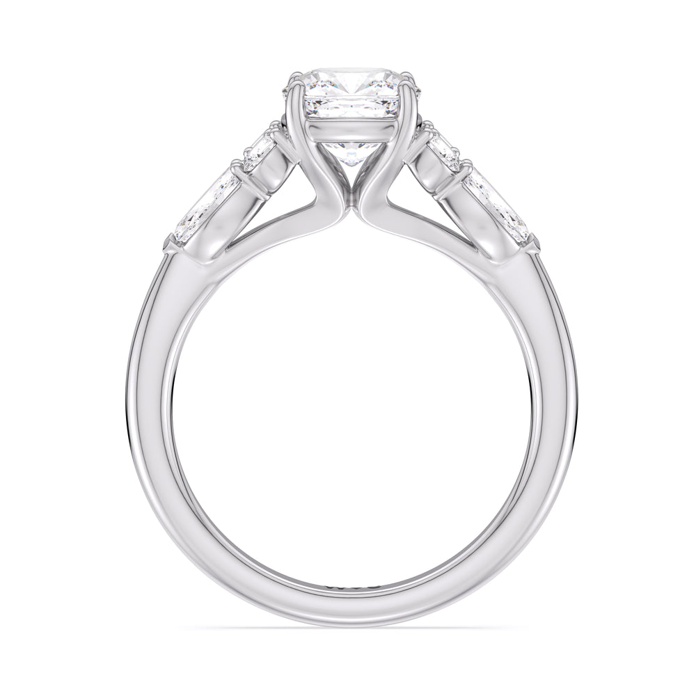 Trio Cluster Engagement Ring with Cushion Cut Diamond in 14KT Platinum view 2
