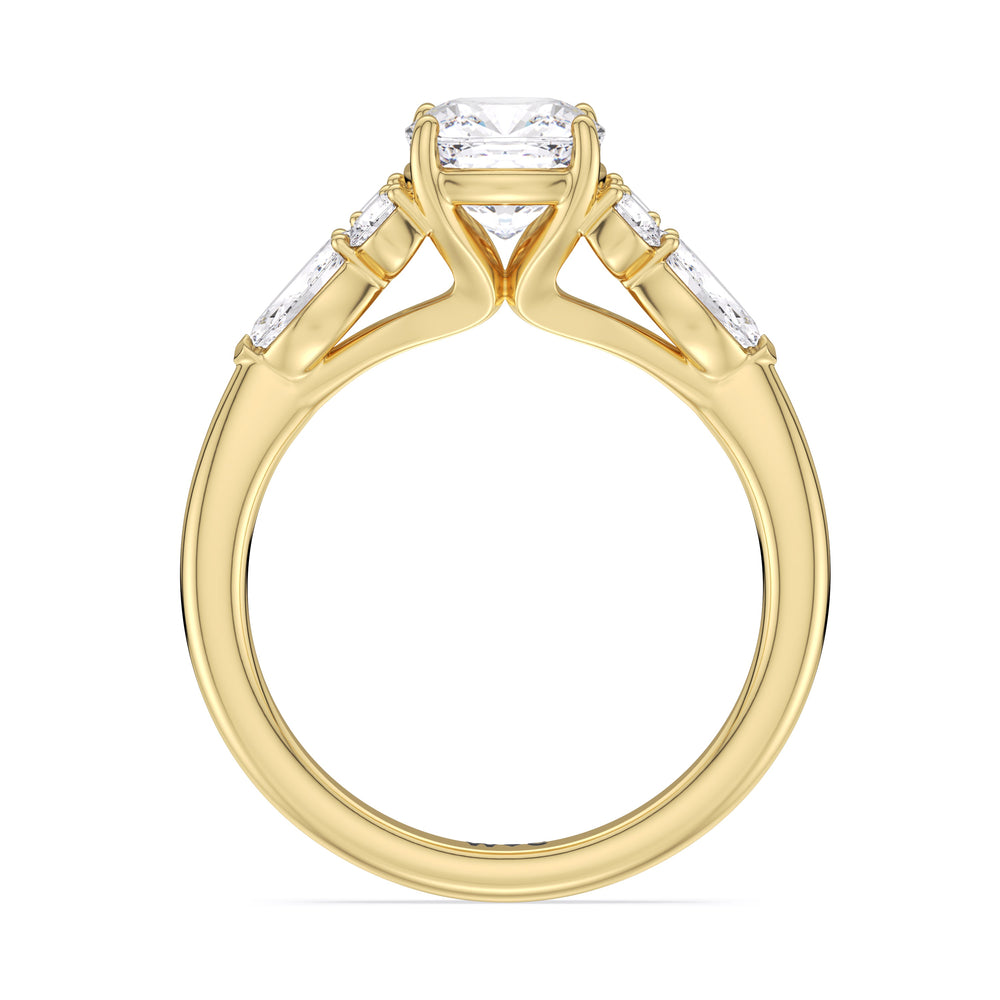 Cushion Cut Trio Cluster Engagement Ring (E+ VVS+) with Lab Grown Diamond in 14KT Yellow Gold view 2
