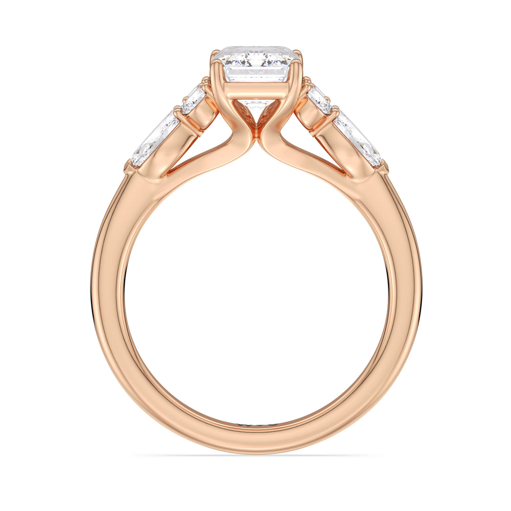 Emerald Cut Trio Cluster Engagement Ring (E+ VVS+) with Lab Grown Diamond in 14KT Rose Gold view 2
