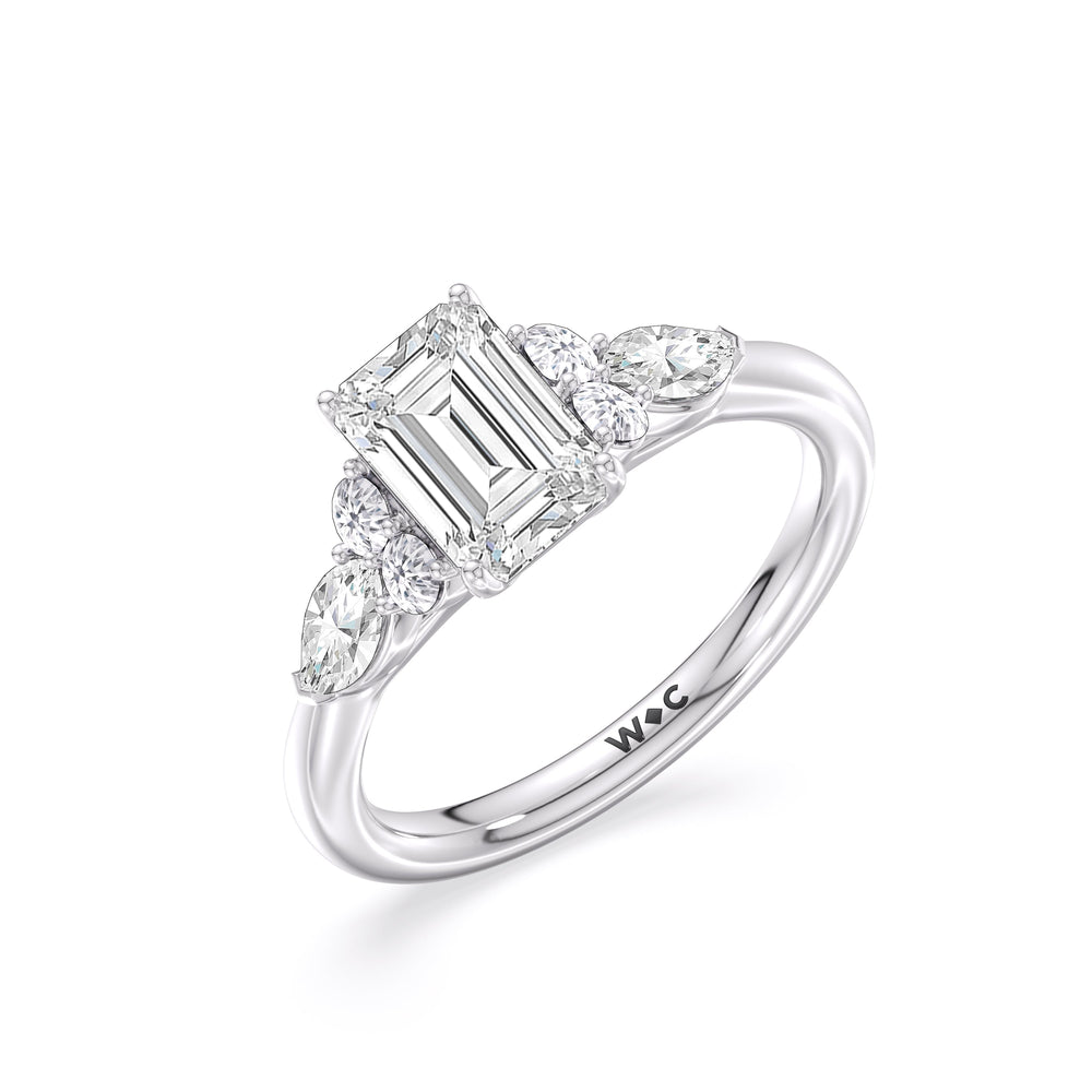 Emerald Cut Trio Cluster Engagement Ring (E+ VVS+) with Lab Grown Diamond in 14KT Platinum view 3
