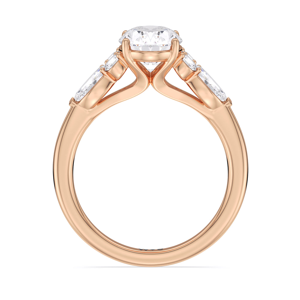 Trio Cluster Engagement Ring with Oval Cut Diamond in 14KT Rose Gold view 3
