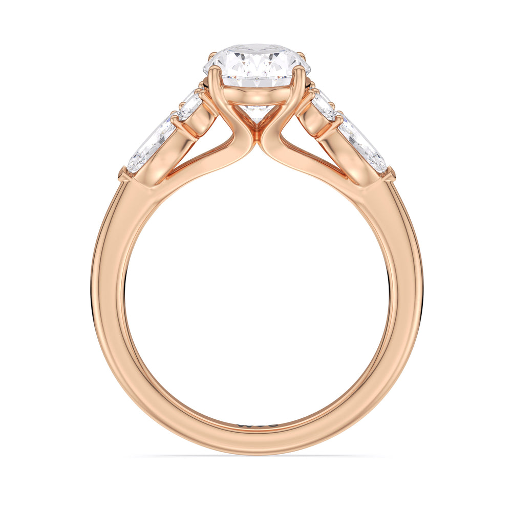 Oval Cut Trio Cluster Engagement Ring (E+ VVS+) with Lab Grown Diamond in 14KT Rose Gold view 3
