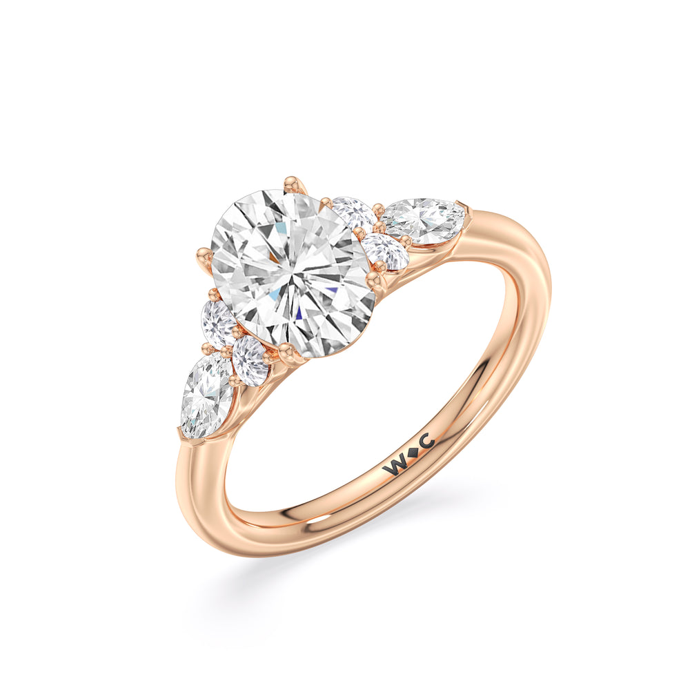 Trio Cluster Engagement Ring with Oval Cut Diamond in 14KT Rose Gold view 4
