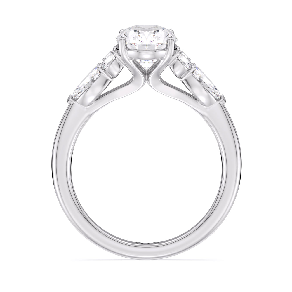 Trio Cluster Engagement Ring with Oval Cut Diamond in 14KT Platinum view 3
