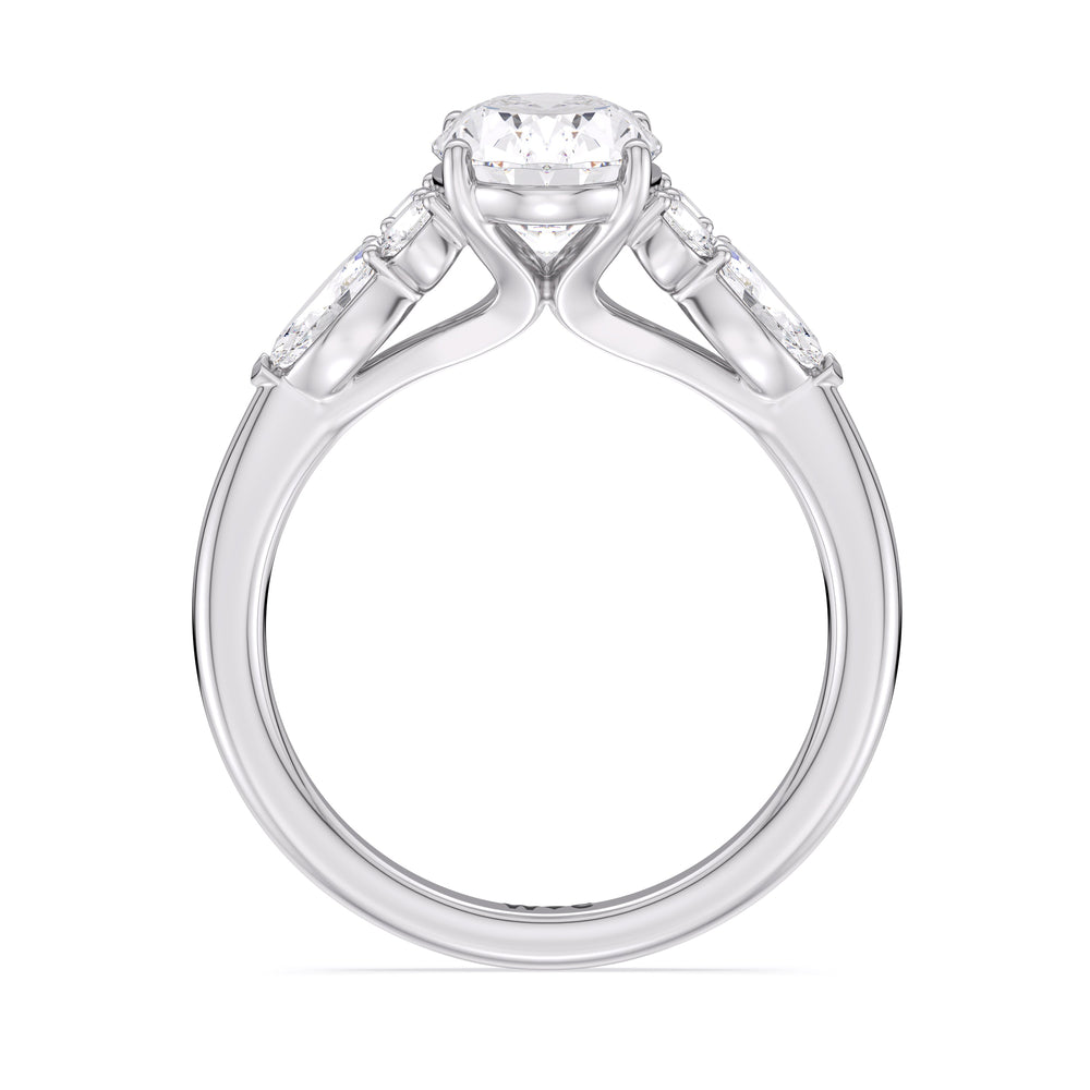 Oval Cut Trio Cluster Engagement Ring (E+ VVS+) with Lab Grown Diamond in 14KT Platinum view 3
