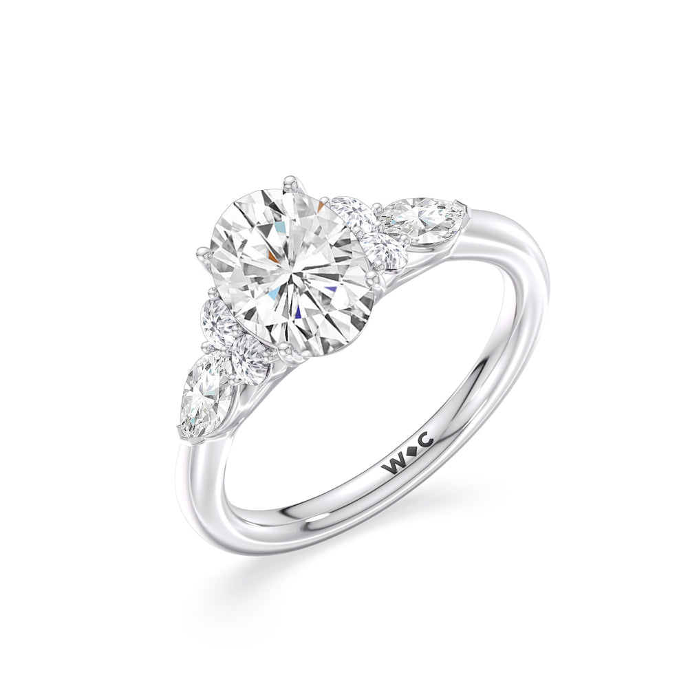 Trio Cluster Engagement Ring with Oval Cut Diamond in 14KT Platinum view 4
