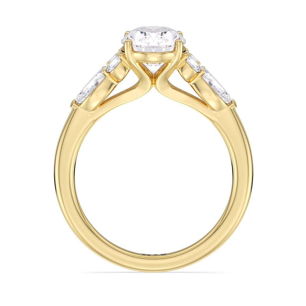 Oval Cut Trio Cluster Engagement Ring (E+ VVS+) with Lab Grown Diamond in 14KT Yellow Gold view 3
