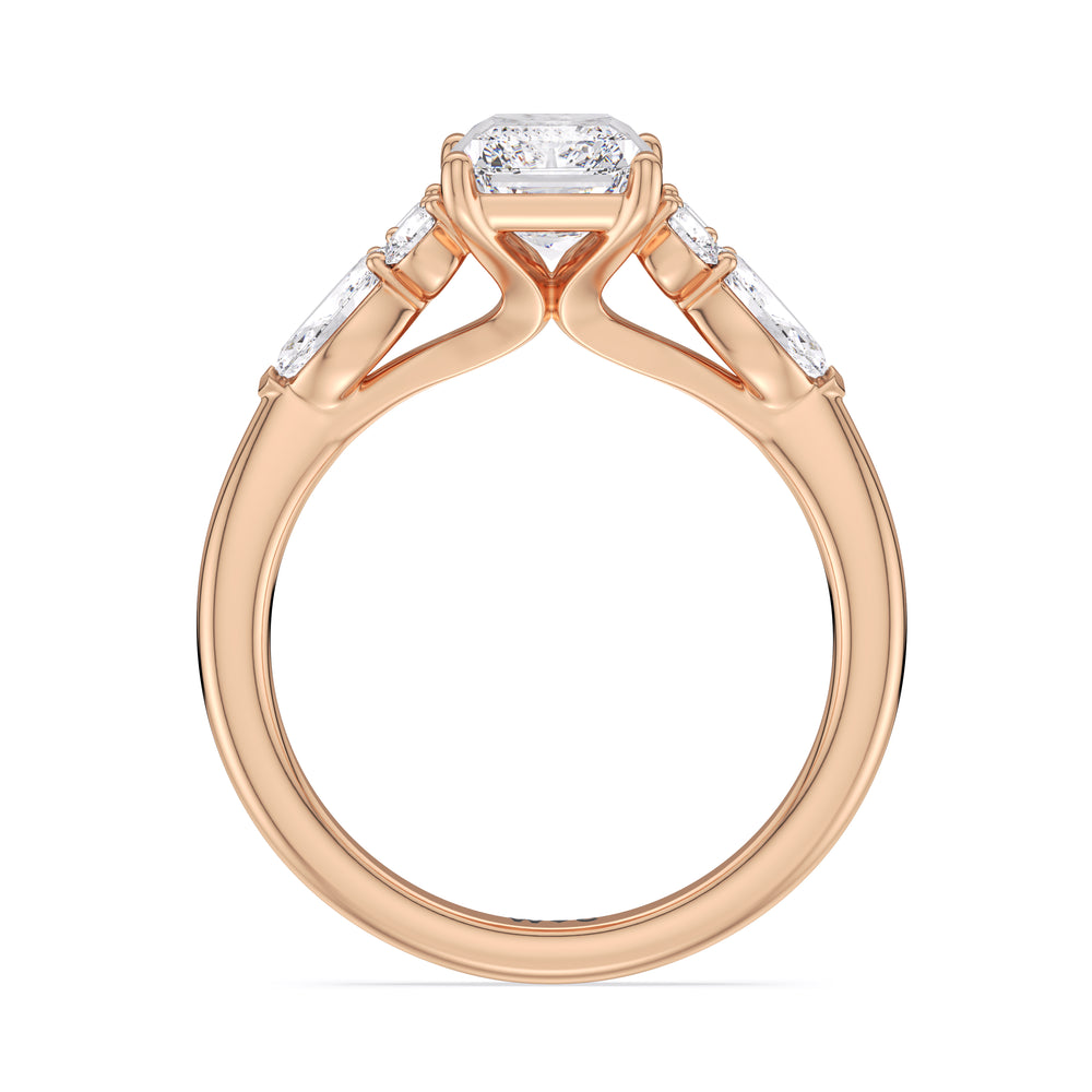Trio Cluster Engagement Ring with Radiant Cut Diamond in 14KT Rose Gold view 2
