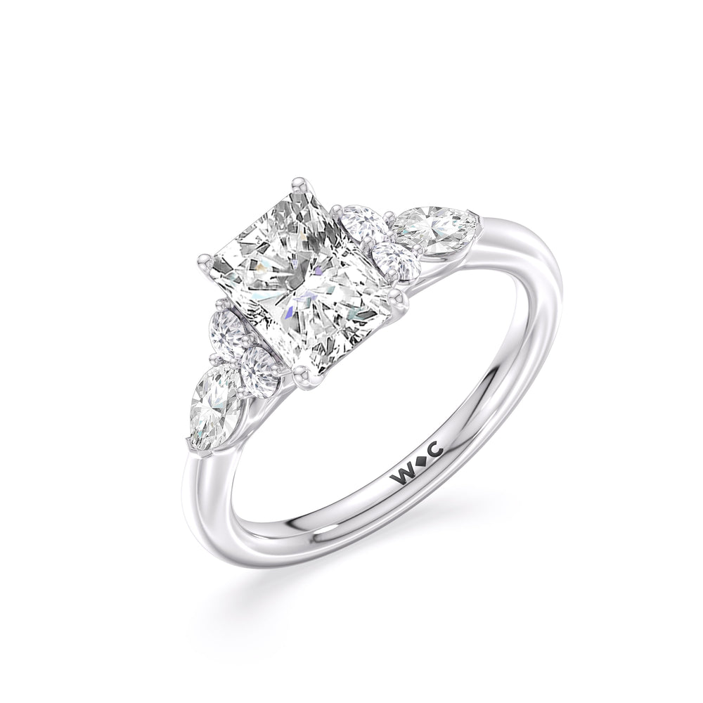 Radiant Cut Trio Cluster Engagement Ring (E+ VVS+) with Lab Grown Diamond in 14KT Platinum view 3
