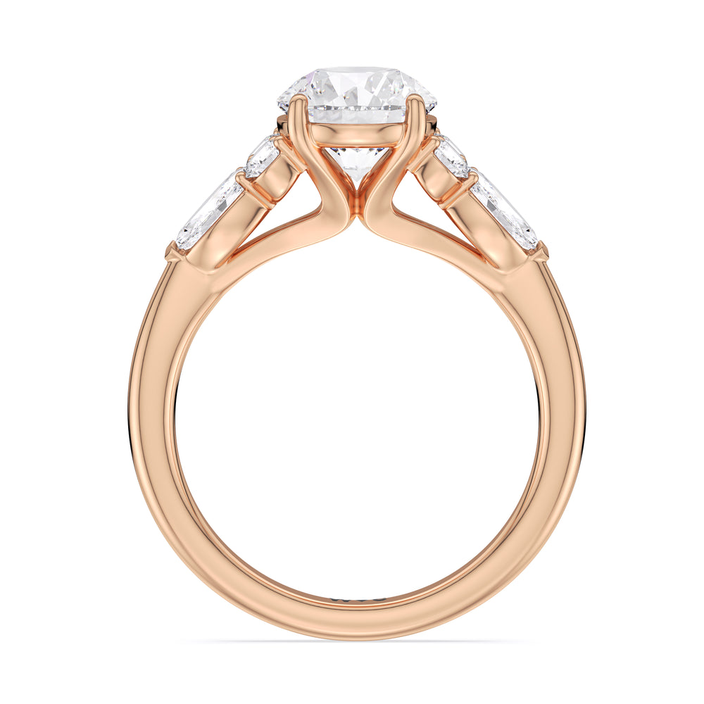 Trio Cluster Engagement Ring with Round Cut Diamond in 14KT Rose Gold view 2

