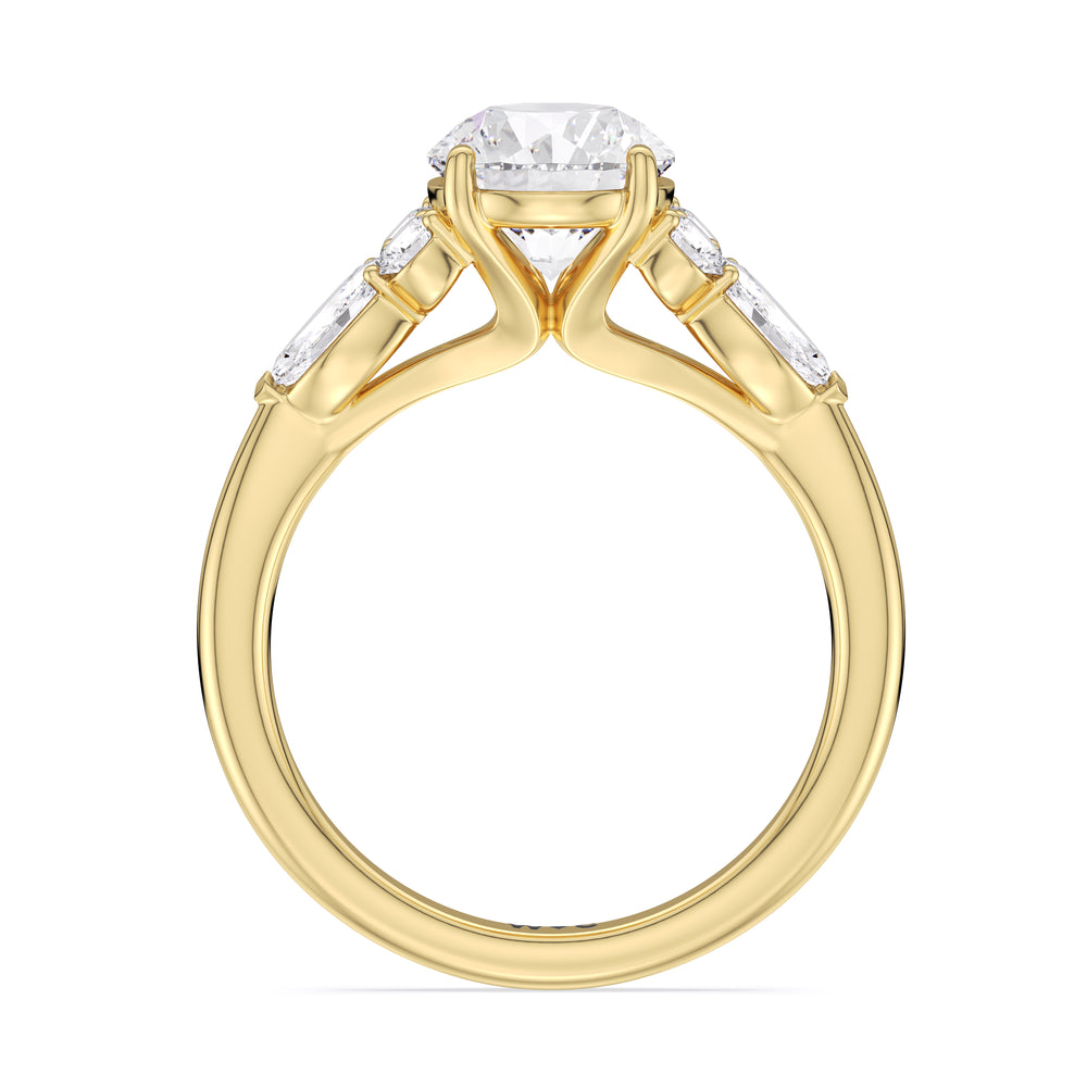 Trio Cluster Engagement Ring with Round Cut Diamond in 14KT Yellow Gold view 2

