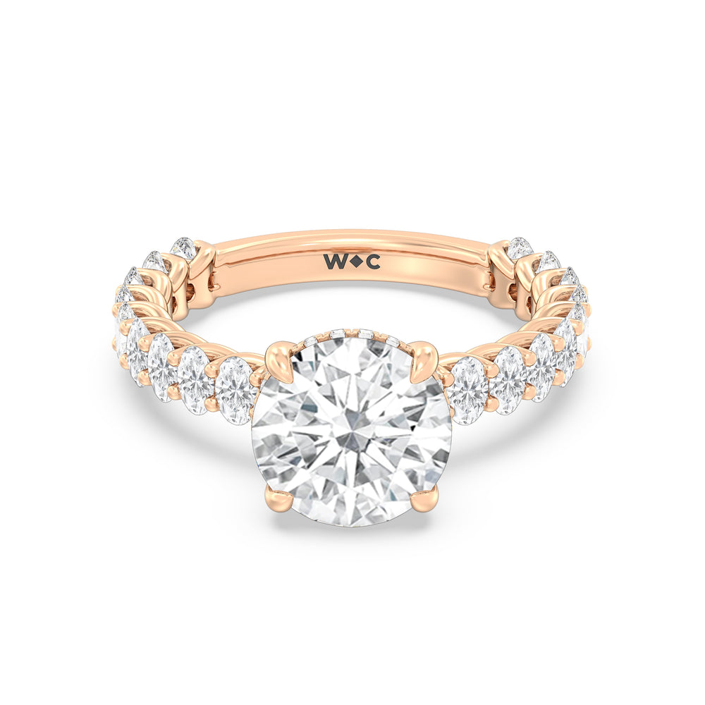 Hidden Halo Oval Side Stones Engagement Ring with Round Cut Hidden Halo Oval Side Stones Engagement Ring with Round Cut