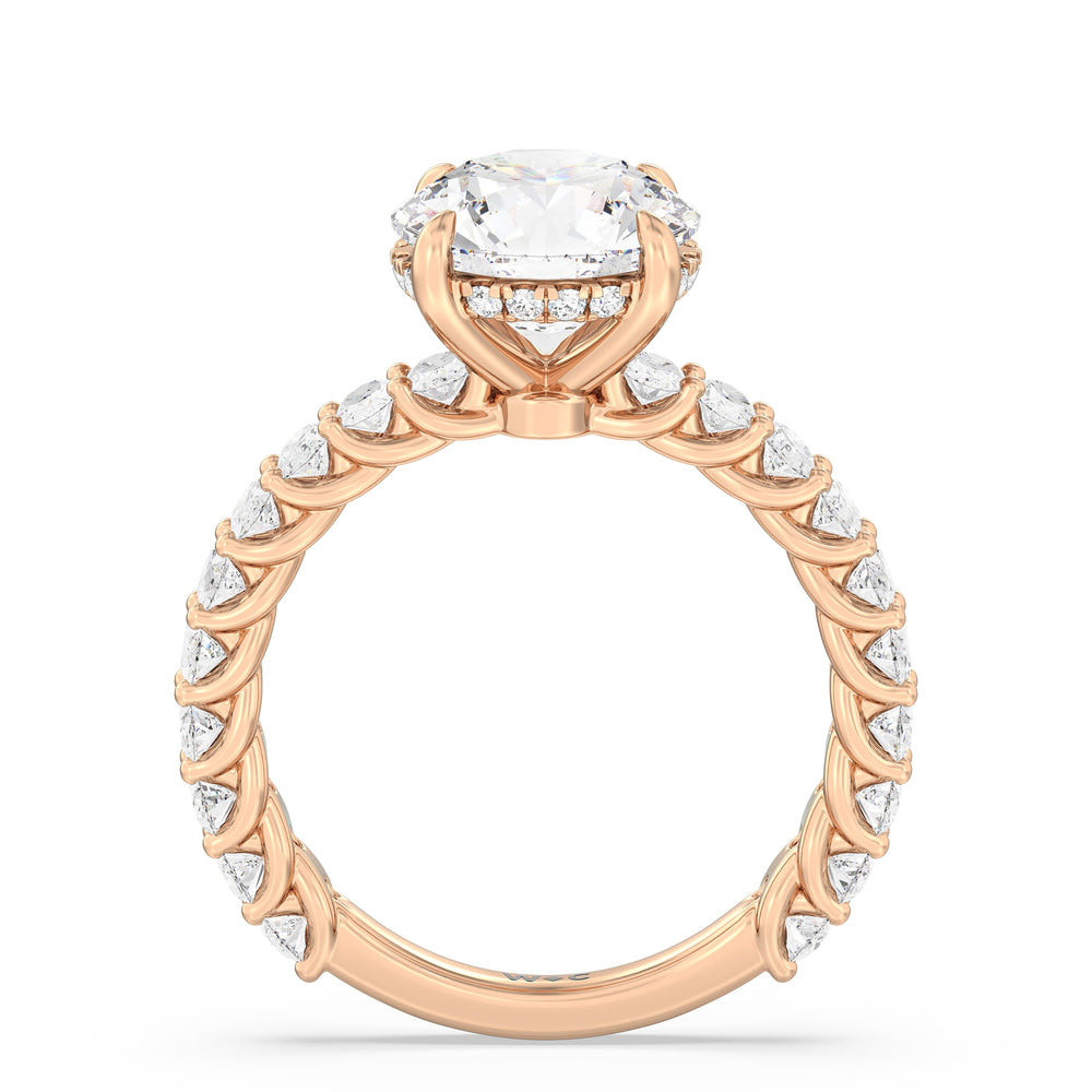 Hidden Halo Oval Side Stones Engagement Ring with Round Cut Diamond in 14KT Rose Gold view 2
