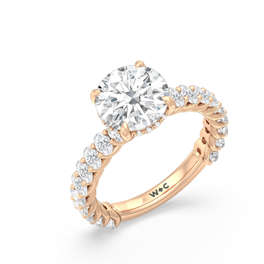 Hidden Halo Oval Side Stones Engagement Ring with Round Cut Diamond in 14KT Rose Gold view 3
