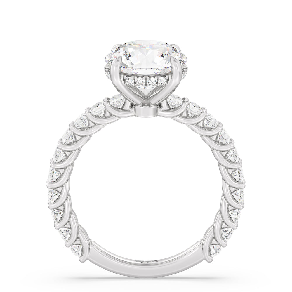 Hidden Halo Oval Side Stones Engagement Ring with Round Cut Diamond in 14KT Platinum view 2
