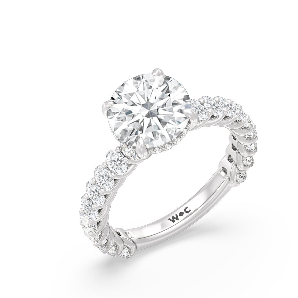 Hidden Halo Oval Side Stones Engagement Ring with Round Cut Diamond in 14KT Platinum view 3
