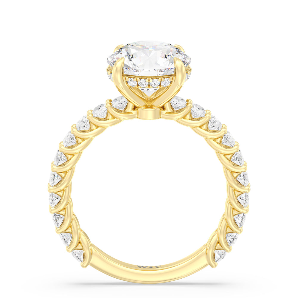 Hidden Halo Oval Side Stones Engagement Ring with Round Cut Diamond in 14KT Yellow Gold view 2
