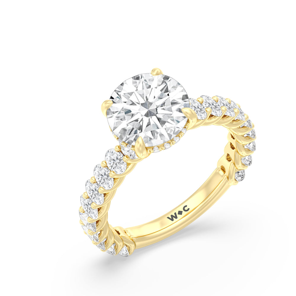 Hidden Halo Oval Side Stones Engagement Ring with Round Cut Diamond in 14KT Yellow Gold view 3
