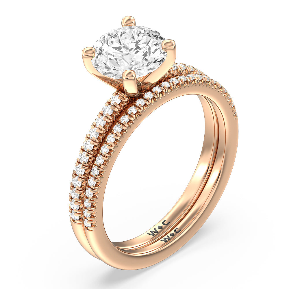 Vela Petite French Set Diamond Engagement Ring with Oval Cut Diamond in 14KT Rose Gold view 6
