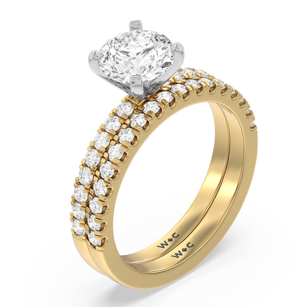Vela Classic Pave Diamond Engagement Ring with Oval Cut Diamond in 14KT White & Yellow Gold view 4
