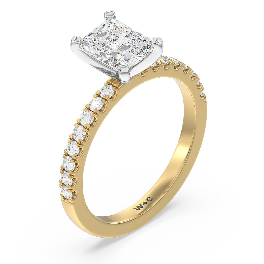 Vela Classic Pave Diamond Engagement Ring with Radiant Cut Diamond in 14KT White & Yellow Gold view 3
