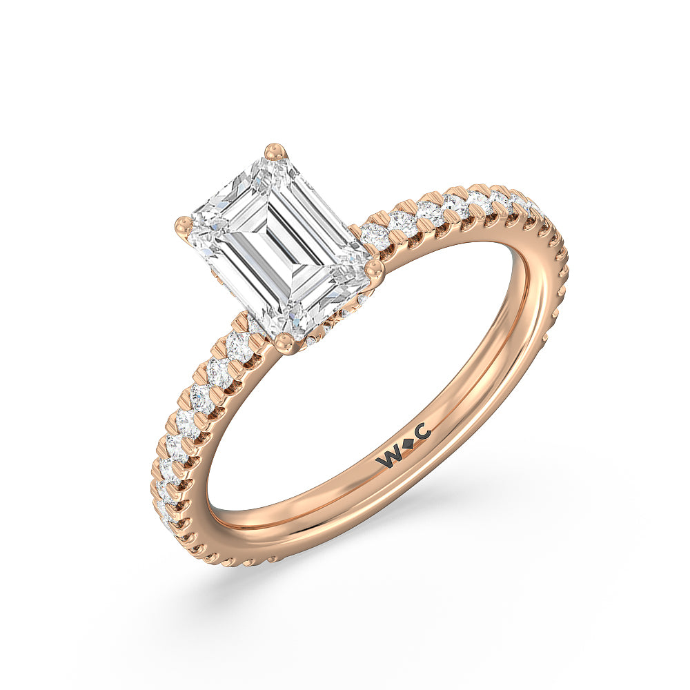 Ara Midi Hidden Halo Engagement Ring with Emerald Cut Diamond in 14KT Rose Gold view 3
