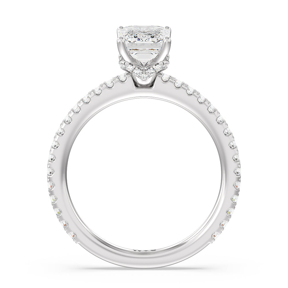 Ara Midi Hidden Halo Engagement Ring with Emerald Cut Diamond in 14KT Platinum view 2
