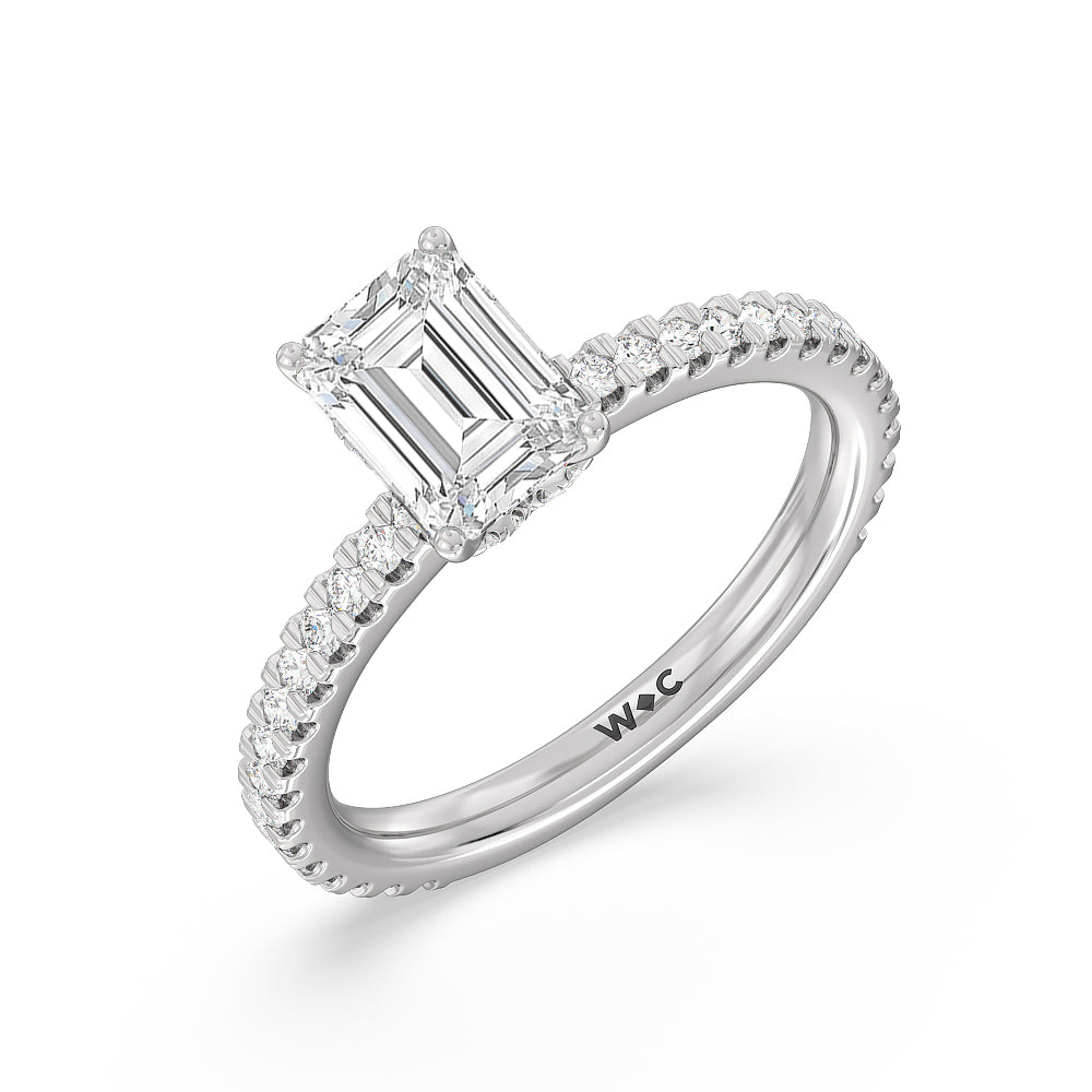 Ara Midi Hidden Halo Engagement Ring with Emerald Cut Diamond in 14KT Platinum view 3
