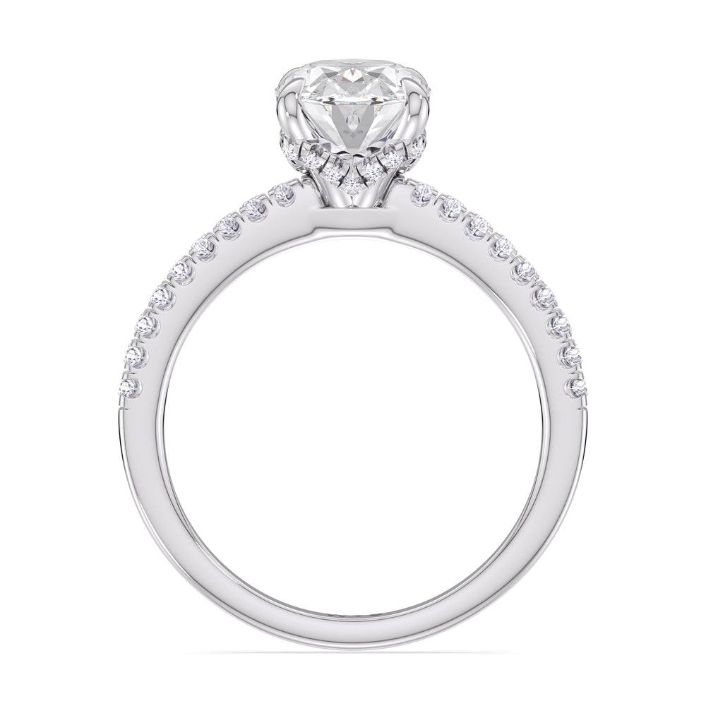 Fine Chevron Hidden Halo Engagement Ring with Oval Cut Diamond in 14KT Platinum view 2
