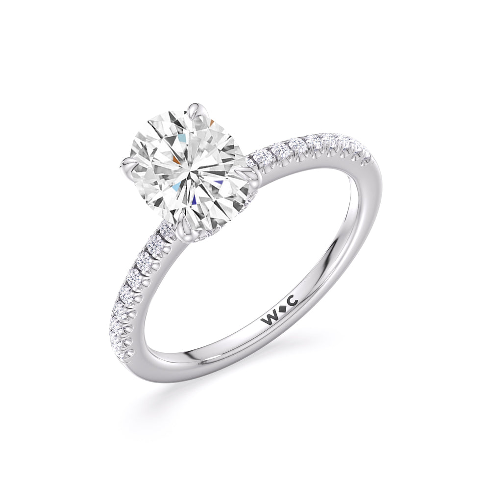 Fine Chevron Hidden Halo Engagement Ring with Oval Cut Diamond in 14KT Platinum view 3
