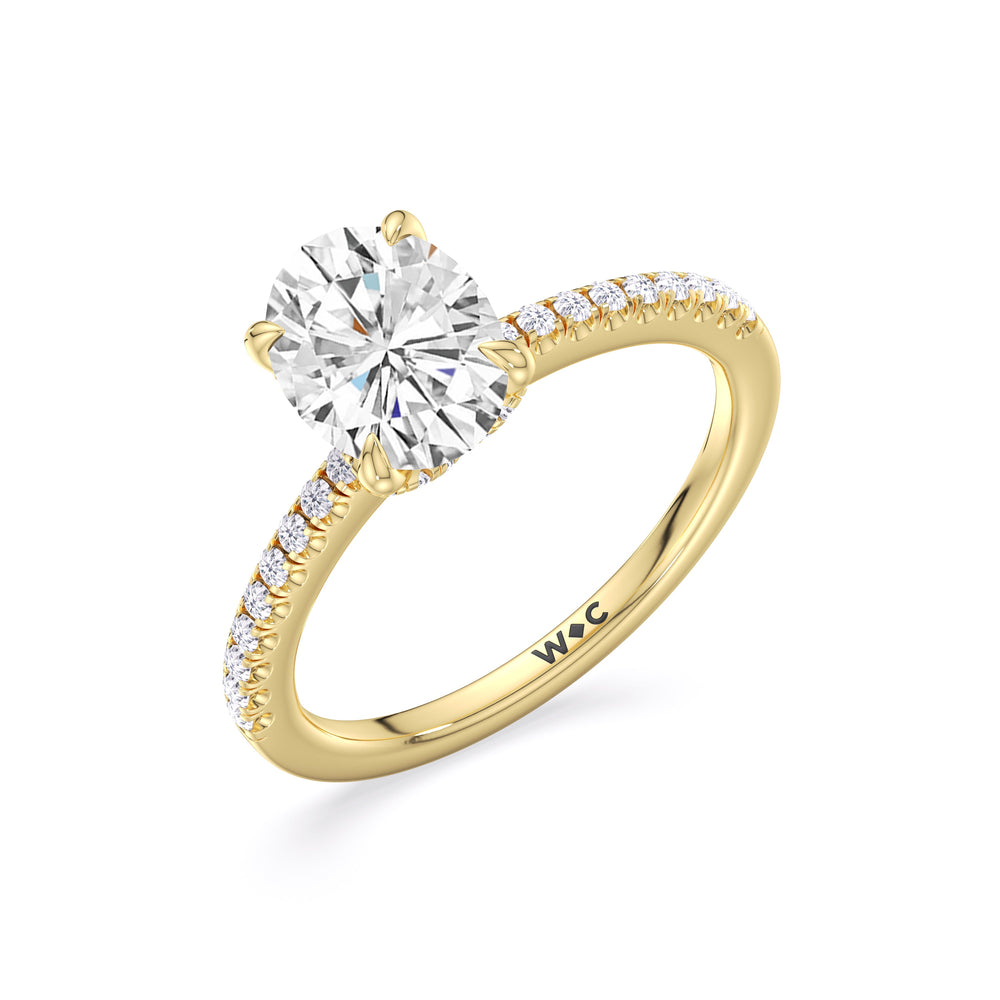 Fine Chevron Hidden Halo Engagement Ring with Oval Cut Diamond in 14KT Yellow Gold view 3
