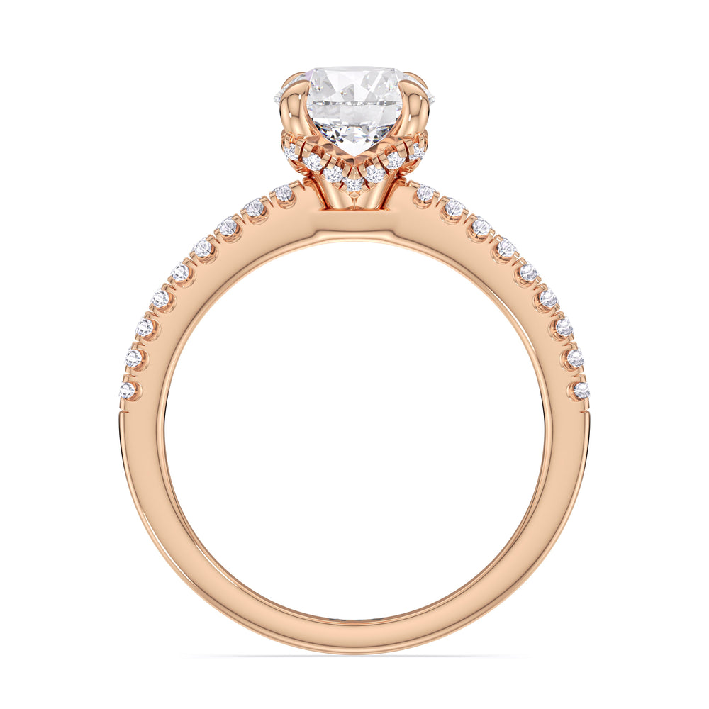 Fine Chevron Hidden Halo Engagement Ring with Round Cut Diamond in 14KT Rose Gold view 2
