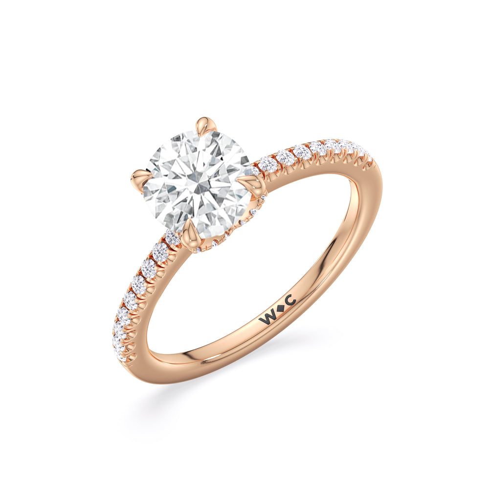 Fine Chevron Hidden Halo Engagement Ring with Round Cut Diamond in 14KT Rose Gold view 3
