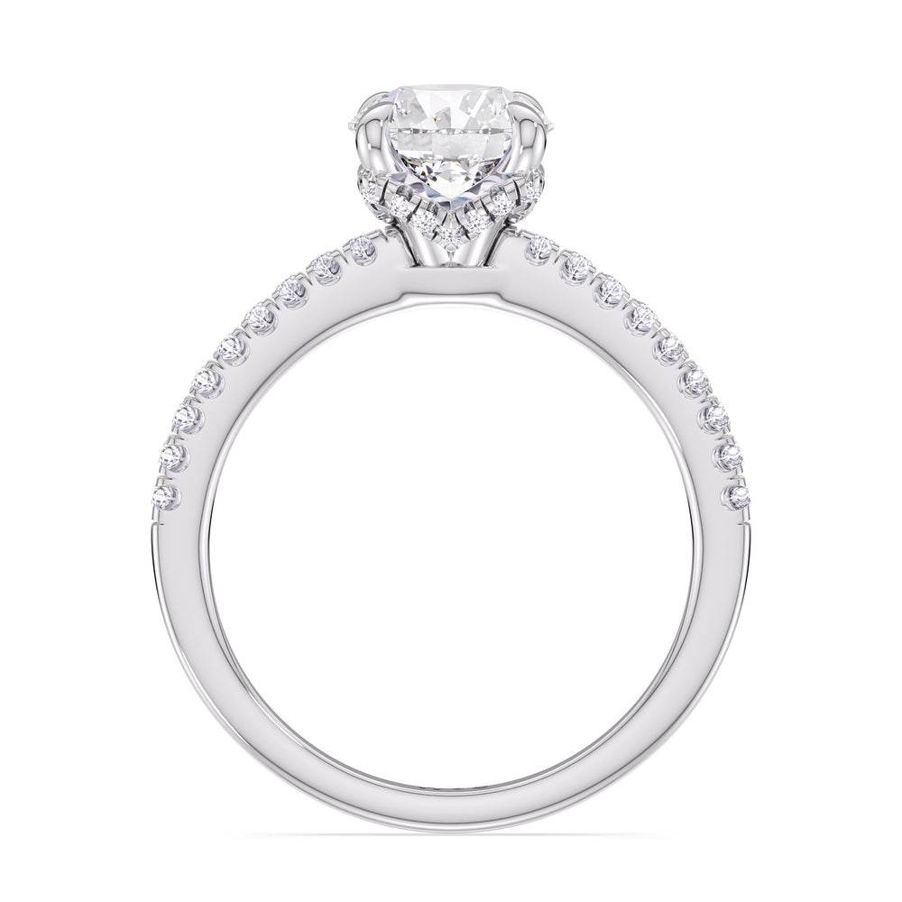 Fine Chevron Hidden Halo Engagement Ring with Round Cut Diamond in 14KT Platinum view 2
