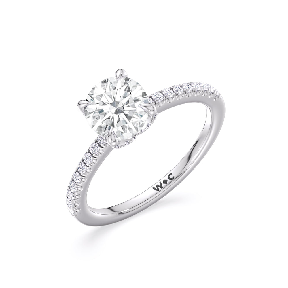 Fine Chevron Hidden Halo Engagement Ring with Round Cut Diamond in 14KT Platinum view 3
