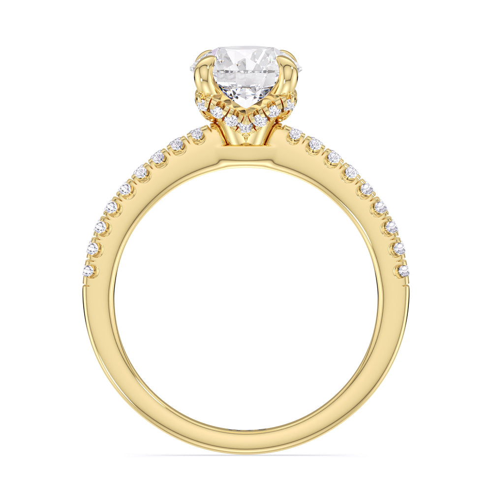 Fine Chevron Hidden Halo Engagement Ring with Round Cut Diamond in 14KT Yellow Gold view 2
