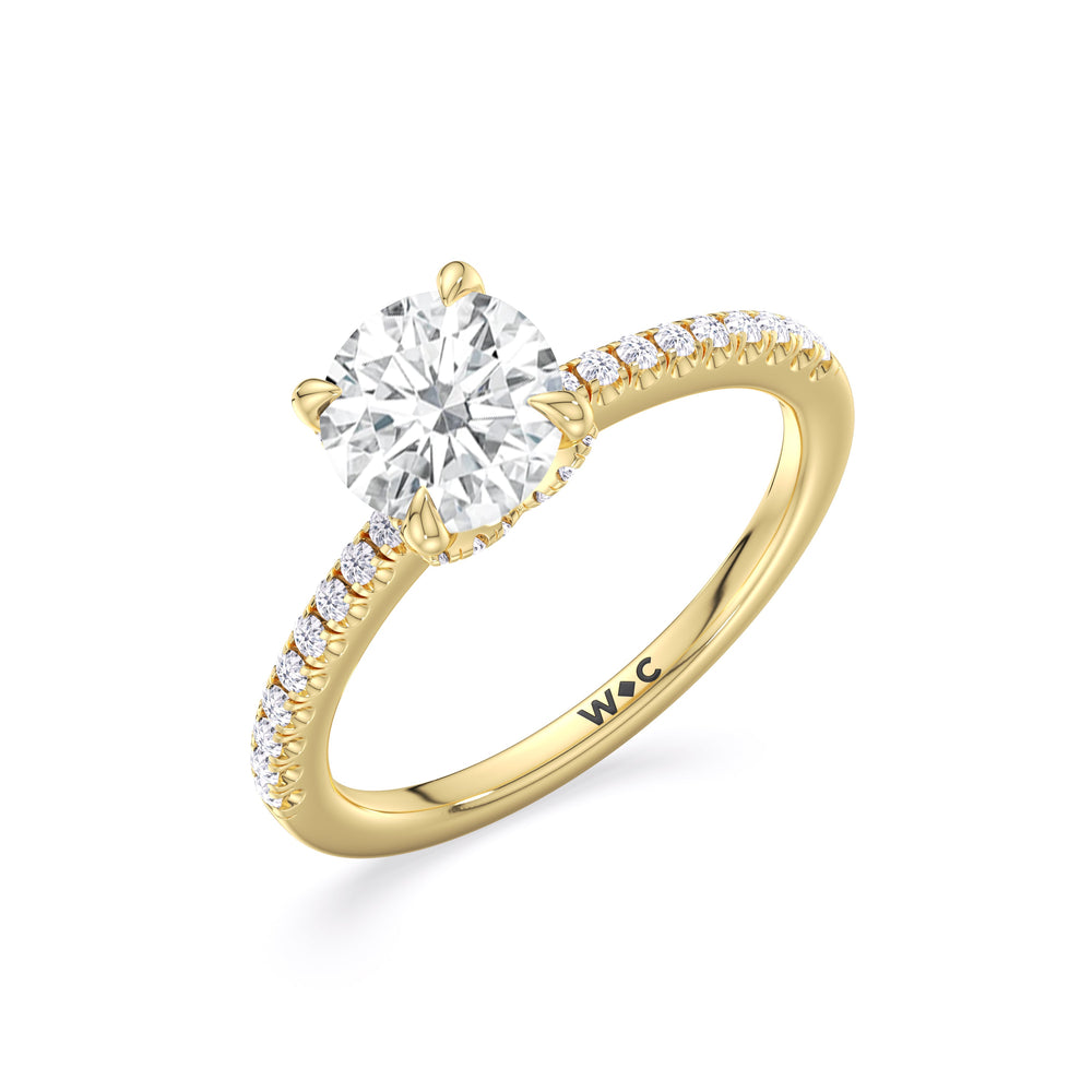 Fine Chevron Hidden Halo Engagement Ring with Round Cut Diamond in 14KT Yellow Gold view 3
