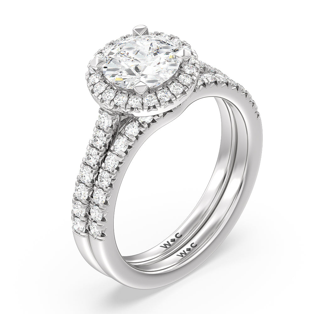 Oval Cut Halo Cathedral Studded Engagement Ring with Lab Grown Diamond in 14KT Rose Gold view 4
