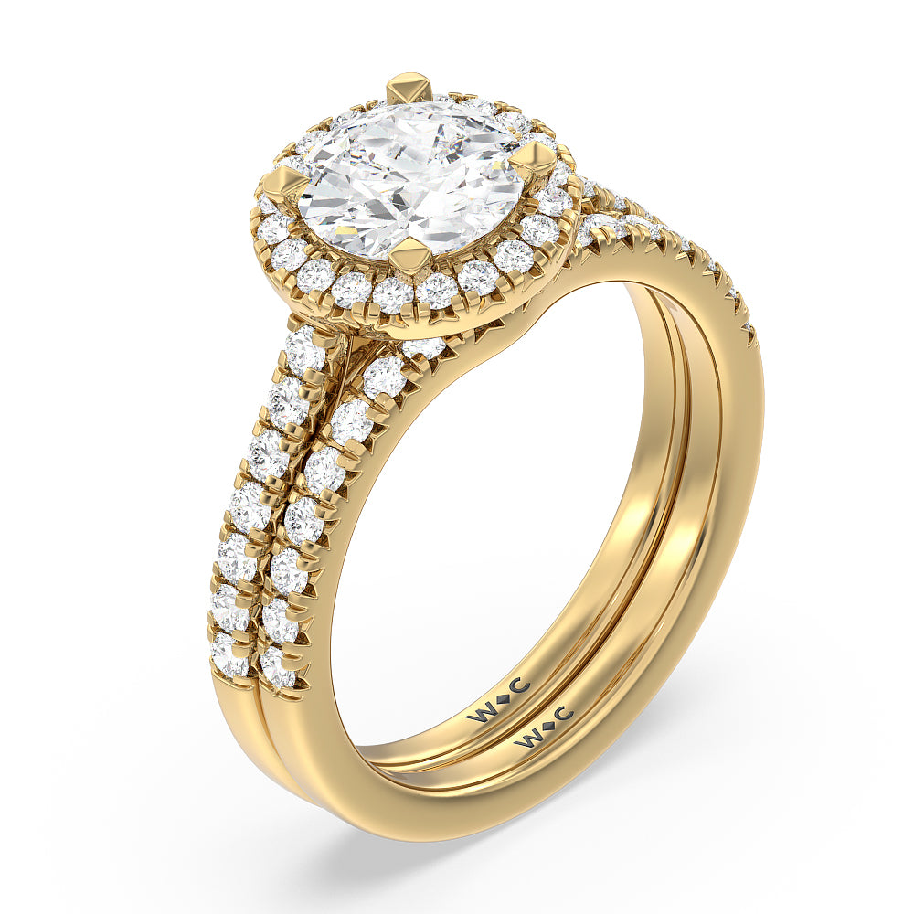 Oval Cut Halo Cathedral Studded Engagement Ring with Lab Grown Diamond in 14KT Rose Gold view 5
